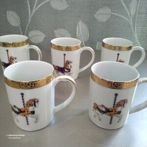 Rare Set of 5 Vintage "GOLD BUFFET" CAROUSEL Mug by Royal Gallery Gold Trim GVC
